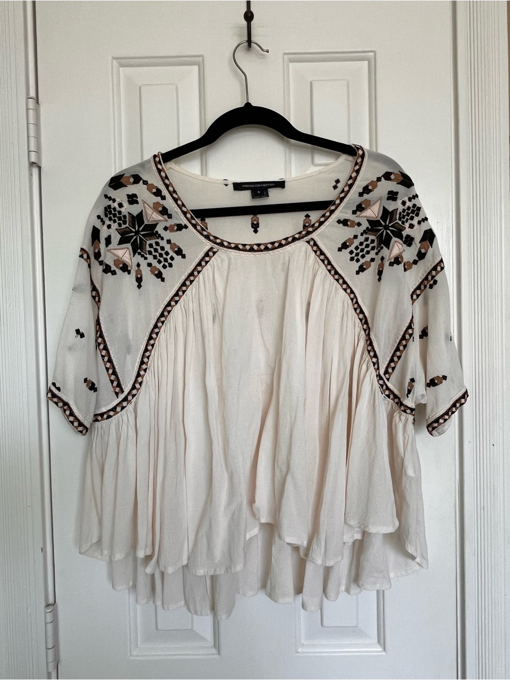 French Connection embroidery western boho Peasant Blouse
